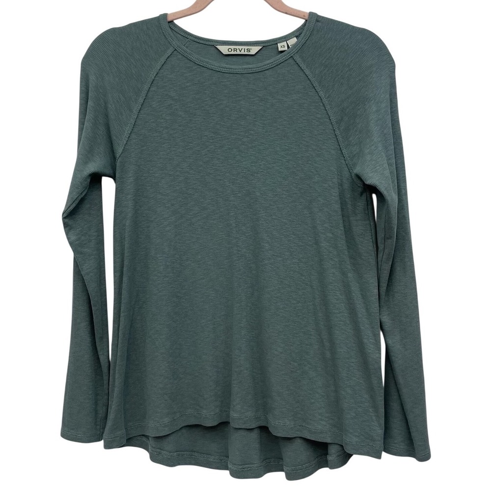 Orvis Tunic Top XS Green Long Sleeve Hi Low Hem Soft Stretch